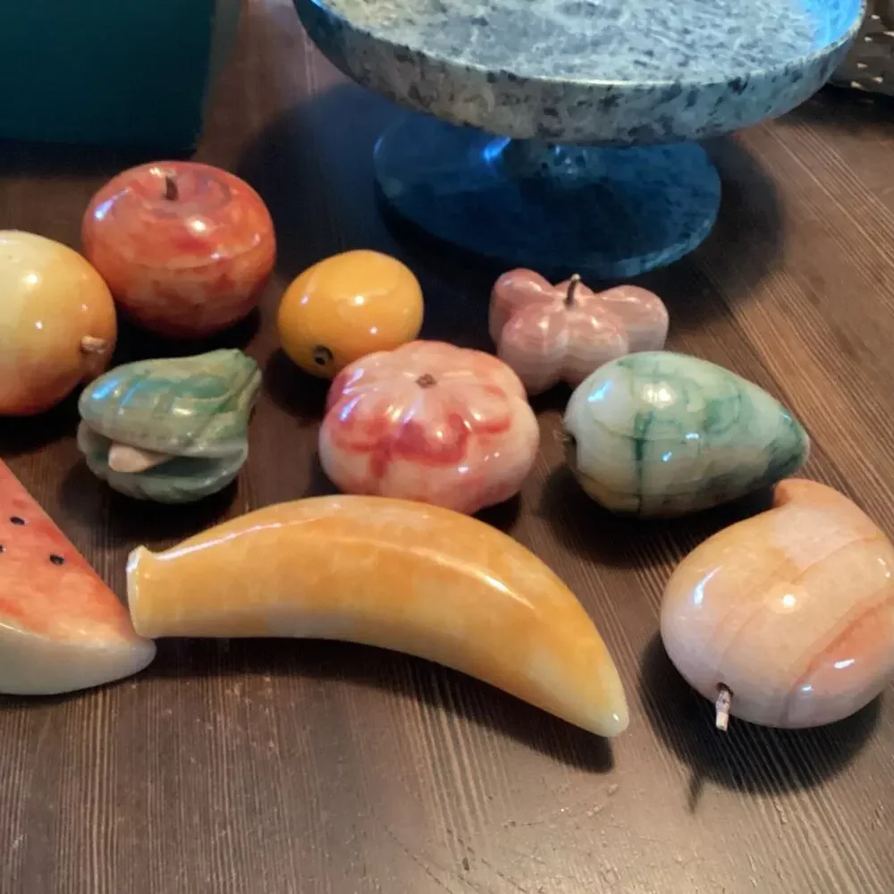 Spectacular Lot of 10Alabaster Stone Hand Carved Fruit And Marble Bowl.